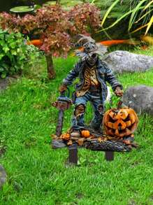 1pc Halloween Chainsaw Scary Pumpkin Outdoor Decoration Sign, Suitable For Halloween Decoration, Outdoor Decoration, Lawn Decoration, Flowerpot Decoration, Backyard Decoration. Outdoor Decorative Panels Made Of 2D Flat Acrylic Sheets. The Best Gift For Halloween Decoration