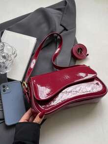 Bolso cuadrado con solapa ligero y estilo business casual minimalista para adolescentes, mujeres, estudiantes universitarios, principiantes y trabajadores de cuello blanco. Perfecto para la oficina, la universidad, el trabajo, los viajes, los eventos y las salidas. Elegante bolso burdeos de moda para mujeres. - Burdeos - Ver 6