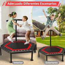 Juego 2 piezas Trampolin de Fitness Portatil + Cuerda de Saltar Trampolin para Ejercicio Universal de 42 Pulgadas con Mango Ajustable para Uso en Interiores y Exteriores Capacidad de 300KG Resistente - AzulNaranja - Ver 6