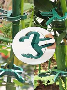 50pcs Reusable Green Plant Support Clips - Adjustable Garden & Greenhouse Brackets For Vines, Flowers, Seedlings, And Tomatoes - Durable Green Plastic With Metal Clasps For Secure Plant Growth, Garden Support Accessories | Secure Gardening Clips | Reusable Garden Clips