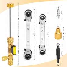 Valve Core Remover Installer Tool And HVAC Service Wrench Set With Hex Bit Adapters, R410A Adapter 5/16 Female 1/4 Male Flare, 3/8'' To 1/4'', 5/16'' X 1/4'' Refrigeration Service Wrench, 10pcs Valve Core