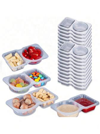 5/10/20 piezas Recipientes para condimentos de doble capa con tapas, recipientes para snacks de doble capa para transportar salsas, muestras, snacks de viaje (Transparente)