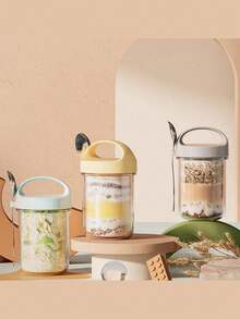 1 件密封玻璃酸奶杯、隔夜燕麦罐、小冰沙杯、带勺子的全谷物、谷物便携式早餐杯、易于携带、厨房用品万圣节、圣诞节、婚礼、厨房、节日必需品、家居、万圣节装饰、花园、露营、旅行必需品、生日装饰、生日、派对装饰理想礼物 - 彩色 - 查看 4