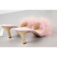 Local Shipping 2025 New  Cute Fuzzy Heels Furry Kitten Heels For Lingerie Wedding BirthdayWomen Sexy Slipper - Hồng - Xem 4
