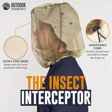 OutdoorEssentials Mosquito Bug Head Net - Face Netting Protection Against Mosquitoes, Gnats, Midges While Fishing Or Camping - Midge Nets Mesh Protection For Men & Women - Black - xanh quân đội - Xem 2