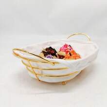 Cesta de cocina ovalada de metal para pan, fruta, alimentos diversos, etc. - Dorado - Ver 3