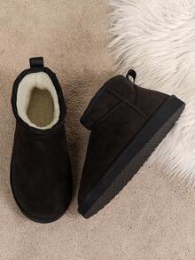 Women's Solid Color Casual, Warm, Lightweight And Comfortable Thick-Soled Short Snow Boots For Autumn/Winter - Black - View 6