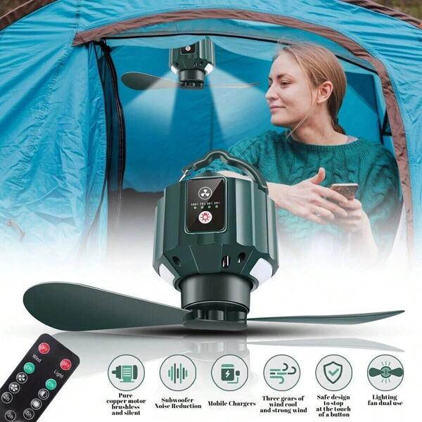 Outdoor Portable 3in1 Camping Fan Rechargeable USB Tent Hanging Fan W/LED Light
