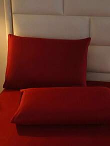 Juego de ropa de cama de 3 piezas de unicolor: suave y cómodo, adecuado para dormitorio, hotel, dormitorio y decoración navideña - Rojo - Ver 8