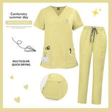 实用医用工作服套装，上衣和裤子，功能性设计，耐用易护理面料，适合医护人员日常穿着。