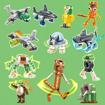 Juego de bloques de construcción de 8 en 1 con 518 piezas, figuras e imitaciones de animales del fenómeno meme italiano "Brain Rot", incluye Tungtungtung Sahur, Bombardiro, Crocodilo, Tralalero Tralala, Lilililalila, Brr Brr, Patapim, Shimpanzinni, Bananini, Bombombini, Guzini como decoración de escritorio, regalos de cumpleaños o coleccionables de anime.