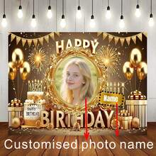 1 قطعة خلفية متخصصة للصور واسم بخلفية ذهبية "عيد ميلاد سعيد" ، بالون ذهبي ، لافتة كعكة ، صندوق هدايا معزز ، تصميم زهري لحفل عيد الميلاد وحفل استحمام العروس واكسسوارات الحفلات ، خلفية للتصوير الفوتوغرافي، لافتة قماش فينيل - متعدد الألوان - مشاهدة 1