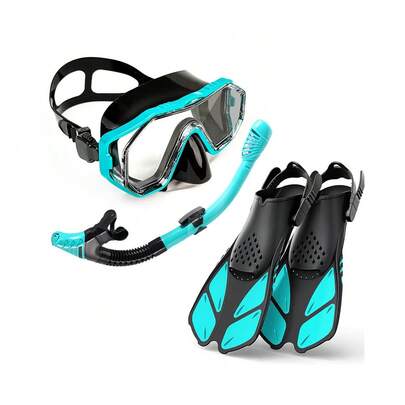 三件套浮潜面罩，防水潜水镜成人游泳镜水肺潜水，浮潜自由潜水高级蛙鞋可调节脚蹼成人长脚蹼游泳蛙鞋，潜水脚蹼，游泳自由泳蛙泳专项训练成人短鸭鞋硅胶潜水浮潜装备，为您带来愉悦的游泳体验，沙滩必需品，沙滩配件，泳池浮板