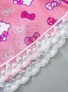 Sanrio 2 Stück Damen Rosa Hello Kitty Süßer Digitaldruck, Süßes Schlaf-Top & Rock, Rosa Pyjama, V-Ausschnitt, Kontrastspitze, Dreiteiler Top & Kurzer Rock, Sexy Dessous Set, perfekt für Ausgehen