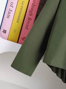 Left Mama Tween GirlsCasual Minimal Pleated Long Sleeve Shirt & Straight Pants Set, Spring/Autumn - Army Green - View 4