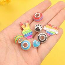 15/82pcs Resin Material Bracelet Making Set, Striped Large Hole Bead Jewelry Making Set, Personalized Multifunctional Rainbow Pendant Decoration DIY Summer Beach Ankle Bracelet Earrings Keychain Phone Chain Wedding Party Holiday Gift Accessories