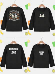 Customized Long Sleeve Tops For Kids Boys And Girls - Customized Icon LOGO/Halloween/Christmas/Class Uniform/Dance Team LOGO/Customized Photo/Birthday/Anniversary/Pet/Text/Unique T-Shirt With Stretch