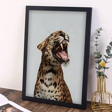 1 pieza, foto personalizada, marco de madera y plexiglás pulido, una imagen de un leopardo sonriendo es muy interesante, póster de arte impreso en lienzo personalizado, perfecto para familias, parejas, recuerdos de mascotas y un regalo perfecto para aniversarios
