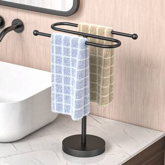1 Porta-asciugamani da bagno e mensola portaoggetti, di stile minimale, a doppia forma a U verticale per appendere in camera da letto, soggiorno, per sciarpe, gioielli, carta igienica, senza bisogno di forare, colore nero, ottimo regalo