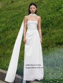 Bridal Satin Scarf Shawl Long Train High-End Korean Style Photography Shoulder Veil, White Solid Color Fall Clothes For Women - Pull down the Shawl - View 6