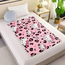 Sanrio [Hello Kitty Soft Blanket] Hello Kitty Sanrio 1pc Flannel Blanket - Soft & Comfortable, Contemporary Style, Multipurpose, Digital Print, Knitted Polyester, Ideal For Sofa & Travel