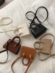1pc PU Zipper Closure Bag, Fashionable Niche Design, Minimalist Mini Handbag, Square Bag, Korean Style, Multifunctional Compact Crossbody/Shoulder Bag, Casual Comfortable Adjustable Strap, Smooth Long Style, Versatile, Suitable For Daily Use, Women's Daily Shopping And Travel - Simple Handbag (high-end Version) - View 2