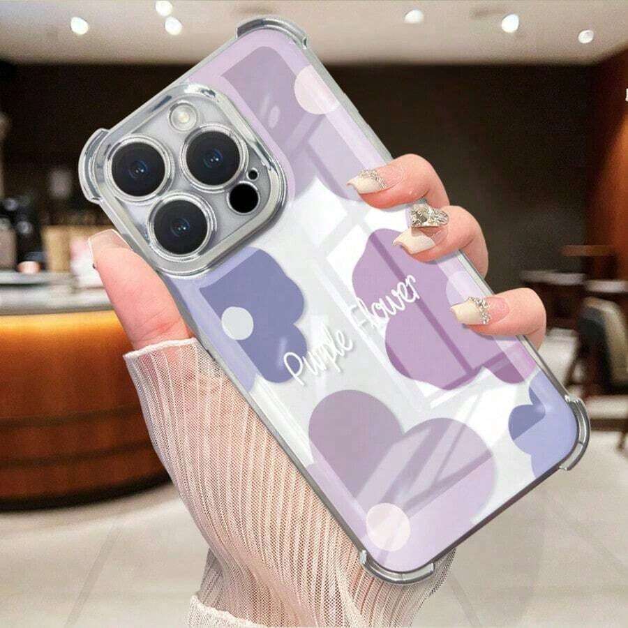 Funda para teléfono 1 funda para teléfono con bolsa de aire con patrón de crisantemo de dopamina a prueba de golpes con bolsa de aire a prueba de golpes en las cuatro esquinas, adecuada para todos los modelos de teléfonos - Plateado - Ver 1