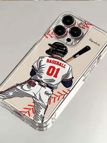 1pc Customizable Baseball Theme Transparent Phone Case, Compatible With IPhone 16 Pro Max/15/17/13/12 Mini/11/XS Max/6 7 8 Plus, Made Of TPU Material, Best Gift For Baseball Fans - White - View 5