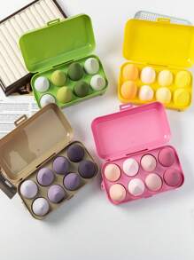 8 piezas/4 piezas/1 pieza Esponjas de maquillaje con caja de colores, incluyendo esponjas para limpieza de rostro y maquillaje, súper suaves, duraderas y elásticas, esponjas multicolor húmedas y secas, herramienta de maquillaje profesional adecuada para todo tipo de piel