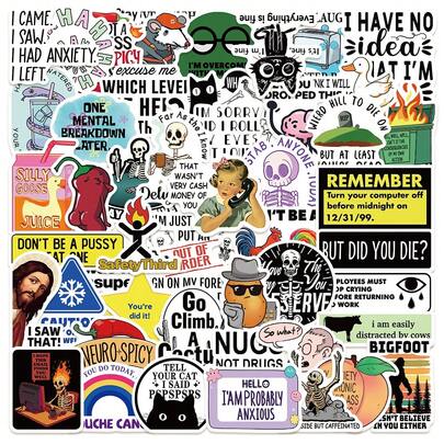 50pcs Snarky Meme Stickers,Good-Looking Cute Cartoon Creative Cartoon Decorating,Suitable For Decorating Handbooks Phone Cases,Skateboards,Guitars,Parties Suitcases Boxes Helmets Envelopes Diy Decorative Stickers,It Can Also Be Used As A Christmas Halloween Gift And Birthday Gift