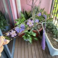 1/2 件花朵亚克力书签书页夹花卉书签带彩色流苏透明页夹圣诞节完美礼物（紫色/黄色/粉色/蓝色） - 彩色 - 查看 10