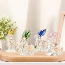 1PC Crystal Glass Rabbit Statue Mascot Animal Handmade Figurines Ornaments For Garden Home Living Room Office Table - Màu vàng - Xem 4