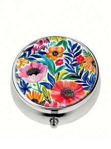 Pudełko na tabletki z 2 przegródkami, przenośne etui na leki, można umieścić w kieszeni lub portfelu, dekoracyjne metalowe pudełko do przechowywania leków i witamin, wyjątkowy prezent (kwiatowy)