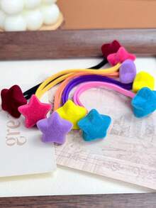 10pcs Colorful Star, Ball & Heart Shaped Scrunchies, High Elasticity Flocked Candy Color Hair Accessories, Firm & Non-Damaging, Suitable For Daily Wear In Autumn/Winter, Hair Bobble, Hair Tie ,Hair Accessories, Ponytail Holders, Hair Elastics, Hair Rubber Bands ,Gym Sport Outfit ,Hair Rope Head Accessories