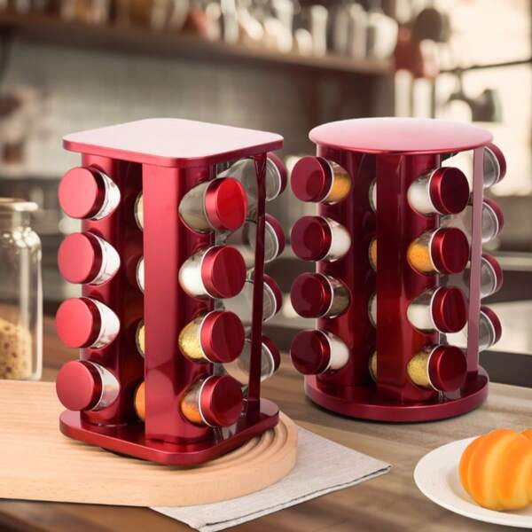 1 Set Multifunctional Spice Storage Container With 16 Spice Jars, 360° Rotatable Spice Jars, Stainless Steel Spice Rack, Household Kitchen Storage Organizer