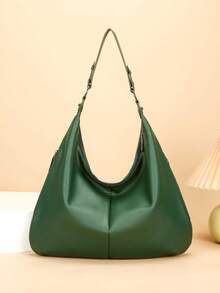 新款软皮女包，简约休闲单肩包，女士流浪包，简约腋下包女士大容量手提包，适合上班通勤逛街休闲 - 墨綠色 - 查看 10