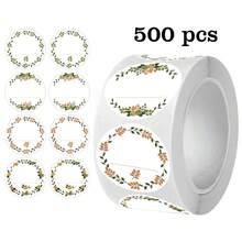 500 peças por rolo Etiquetas de Papel Kraft, Adesivos de Padrão de Guirlanda Redonda, Etiquetas para Latas, Etiquetas para Armazenamento de Alimentos, Etiquetas Adesivas para Sacos de Presente