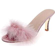 Local Shipping 2025 New  Cute Fuzzy Heels Furry Kitten Heels For Lingerie Wedding BirthdayWomen Sexy Slipper - Hồng - Xem 1