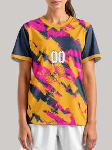 2025 定制运动服，夏季新款休闲户外训练运动单上衣短袖女式运动队俱乐部训练健身球衣上衣，前后印有姓名和号码，透气舒适，适合日常休闲、派对、白色汗衫 - 彩色 - 查看 3