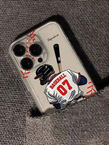 1pc Customizable Baseball Theme Transparent Phone Case, Compatible With IPhone 16 Pro Max/15/17/13/12 Mini/11/XS Max/6 7 8 Plus, Made Of TPU Material, Best Gift For Baseball Fans - White - View 3
