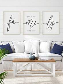 3pcs Minimalist Line-Art This Is Our Happy Place Family Sign Wall Art, No Frame