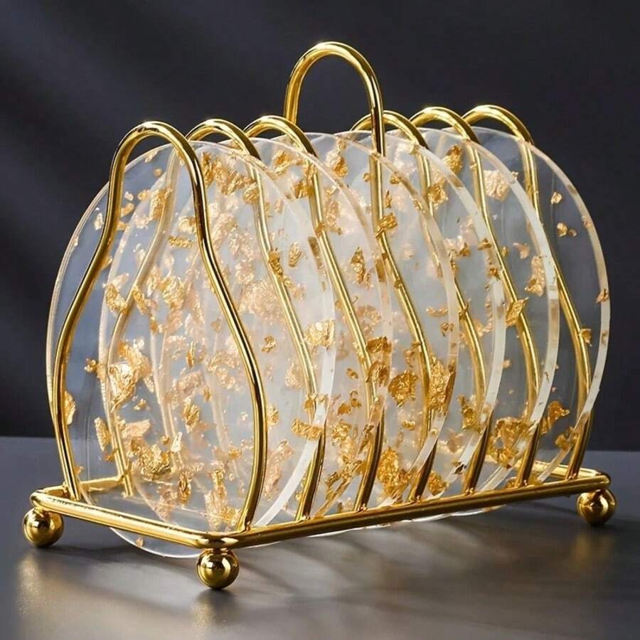 2 件/4 件/6 件/8 件铝箔耐热亚克力杯垫，圆形桌杯垫保护垫 - 不含支架 - 彩色 - 查看 1