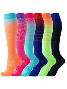 1/6 Pairs Compression Socks For Men And Women, Unisex Socks Sports Knee High Compression Socks Suitable For Athletic Running Cycling Hiking Travel Yoga - Multicolor - View 4