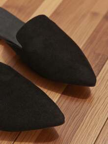 Spring Summer Autumn Fashion Pointed Toe Black Knit Slip-On Women's Flat Slippers, Breathable And Comfortable, Convenient For Travel, Suitable For Daily Lightweight Wear, Summer Slippers - Black Suede - View 7