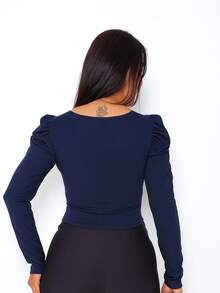 Women's Long Sleeve Ribbed Blouse | Sweetheart Neckline | Elegant Fashion