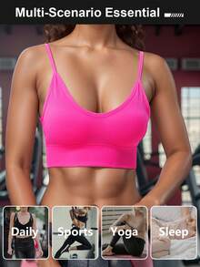 1pc Classic Ribbed, High Stretch Yoga Bra, Shock-Proof Seamless Fitness Camisole, Adjustable Strap, Backless Breathable Sports Bra - Pink - View 6