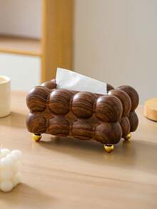 1pc Elegant Walnut Veneer Tissue Box, Faux Wood Grain Design - Multicolor - View 12
