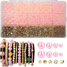 2160 peças/1080 peças de contas de acrílico de 3,5-10 mm, contas espaçadoras. Kit de confecção faça você mesmo com 15 grades, joias, enfeites e decoração. Contas decorativas. (Rosa claro, Rosa)