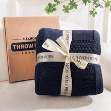 Knit Throw Blanket,Classical Checkered Blanket For Couch,Cozy Warm Knitted Throw Blanket For Bed Sofa Living Room, Decorative Stretched Throw, Lightweigh,50"X 60"Oatmeal - Navy Blue - 查看 6