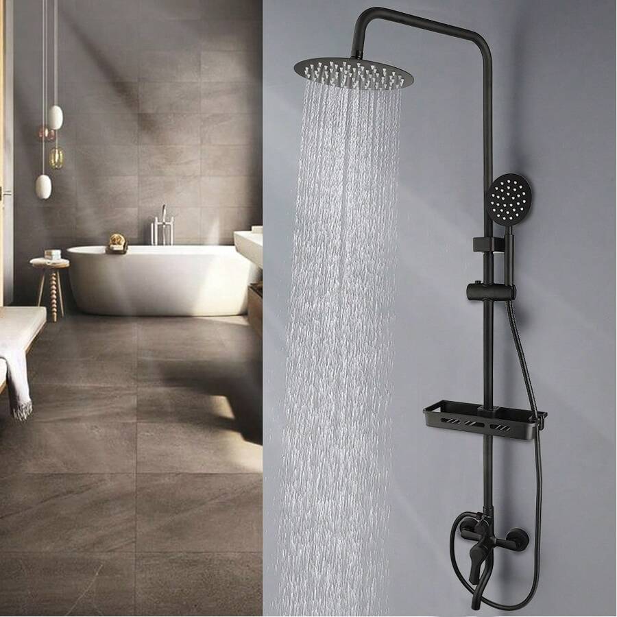 Matte Black Shower System 8 Inch Rainfall Shower Head 3 Function Exposed Shower Fixtures Wall Mounted Bathroom Shower Set With Shower Caddy - màu đen - Xem 1